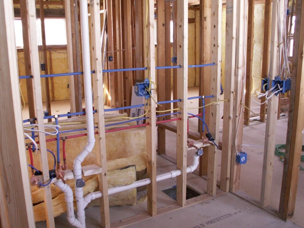 construction, studs, plumbing, wiring, building construction, construction site, plumbing, plumbing, plumbing, plumbing, plumbing